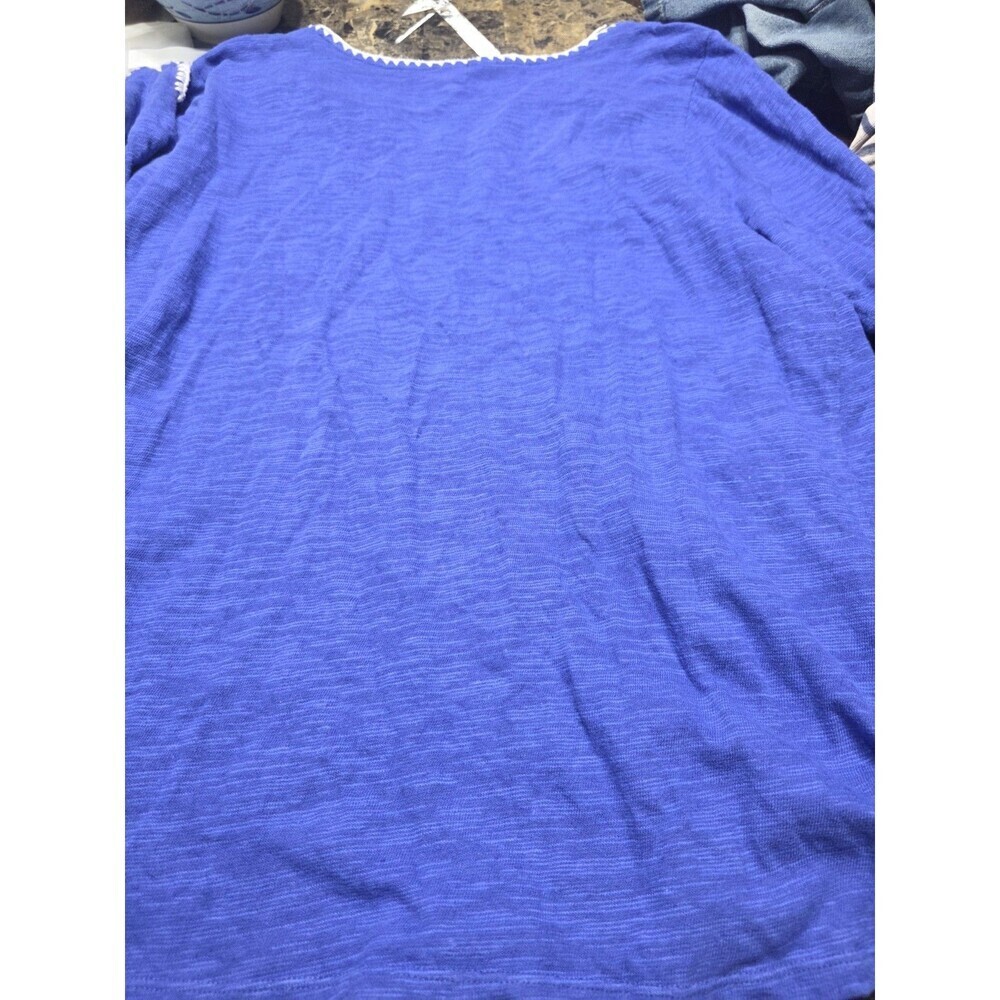 TALBOTS Women's Blue White Trim Cotton Linen Tunic Casual everyday Resort XL - Picture 5 of 5